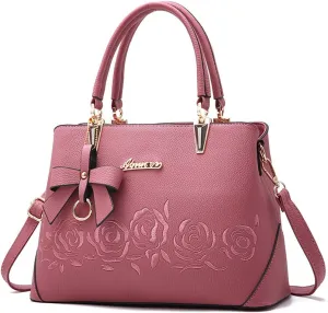 Downupdown Top Handle Bag Women Handbags Faux Leather Satchel Flower Embroidery Purse Medium Tote Bags Crossbody Shoulder Bag