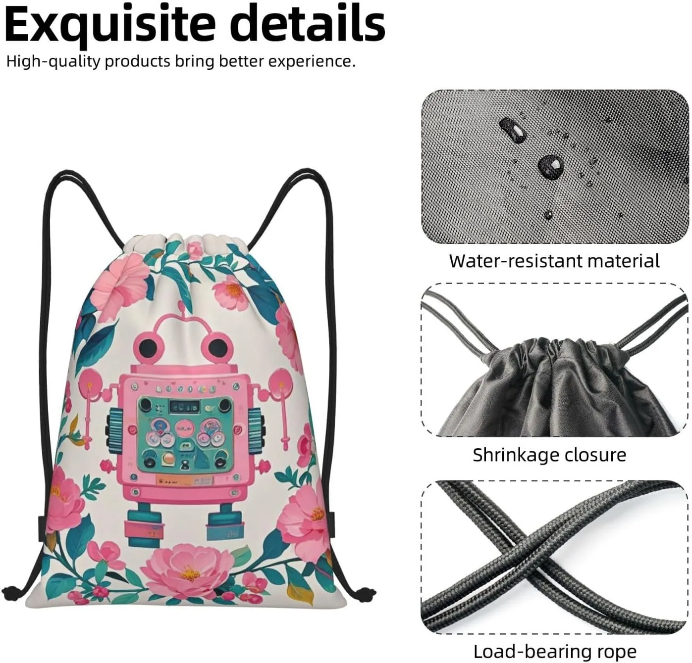 Drawstring Backpack Botanical Floral Sports Gym Bag String Bag Drawstring Bags for Yoga Travel