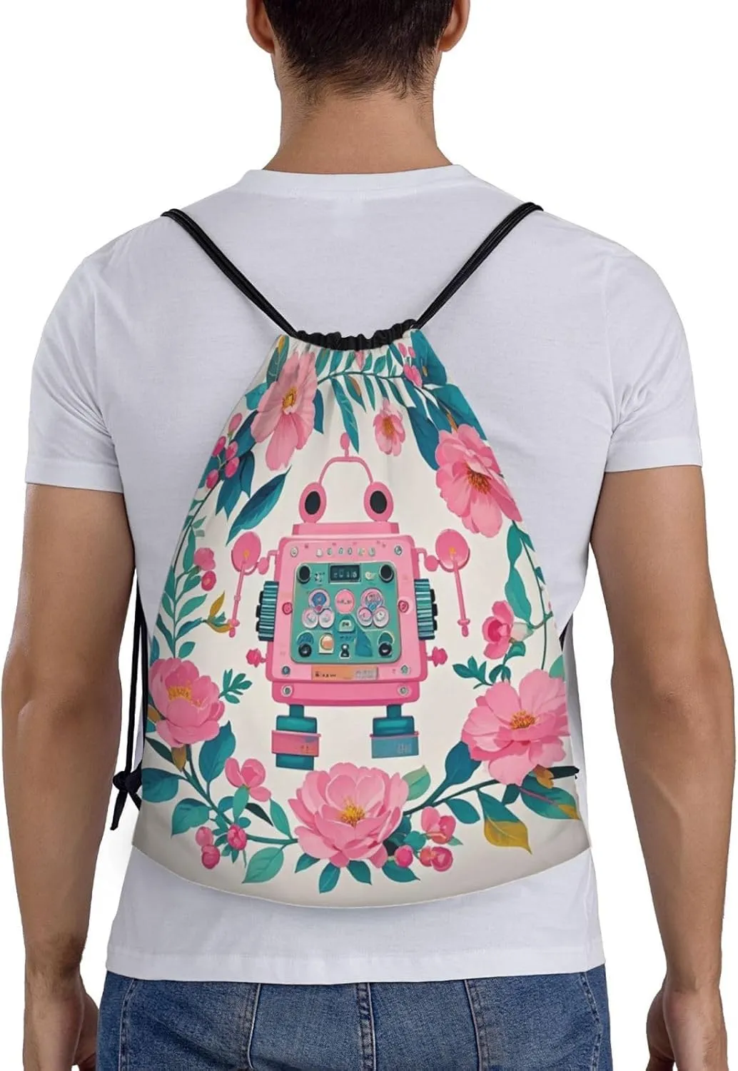 Drawstring Backpack Botanical Floral Sports Gym Bag String Bag Drawstring Bags for Yoga Travel