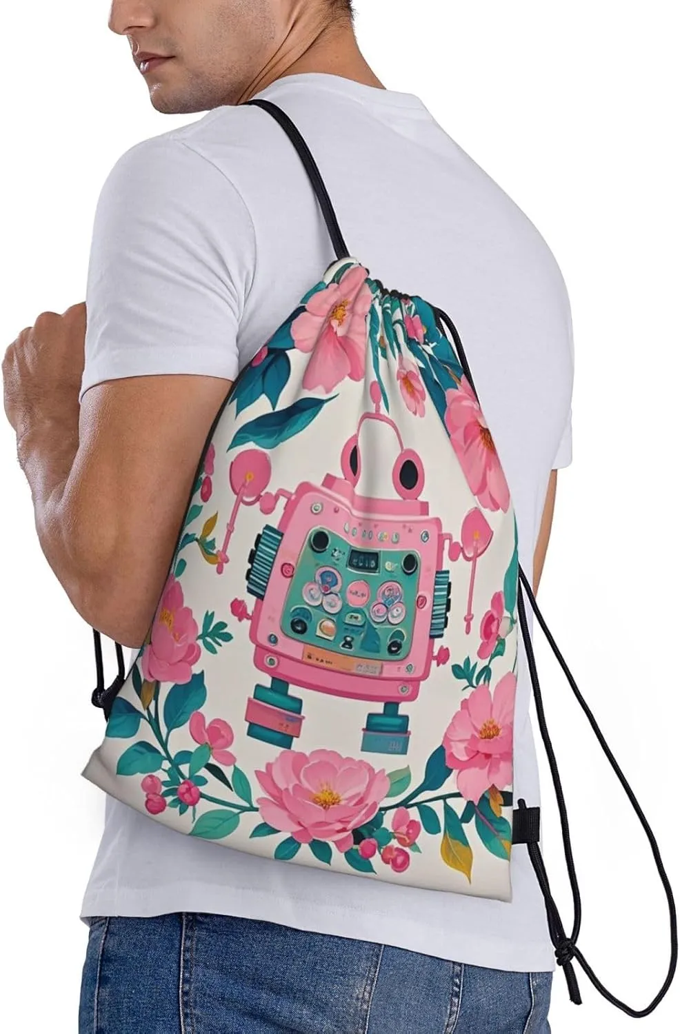 Drawstring Backpack Botanical Floral Sports Gym Bag String Bag Drawstring Bags for Yoga Travel