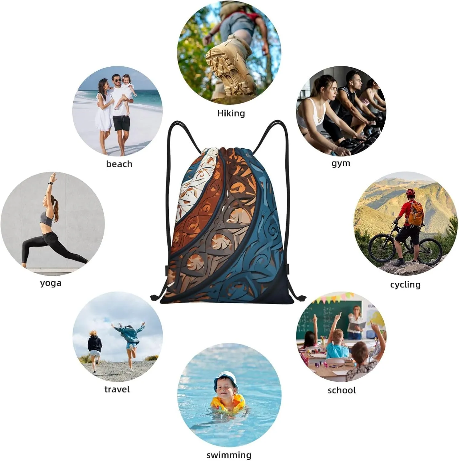 Drawstring Backpack Sports Gym Bag Spiral and curve patterns Drawstring Bags for Gym Sports Yoga Travel Medium