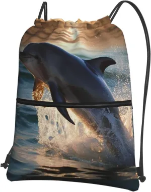 Drawstring Bag Gym Sack Drawstring Backpack Sport Gym Sack Cinch Bag Beautiful color Sport Bags for Travel, Beautiful Dolphin, One Size