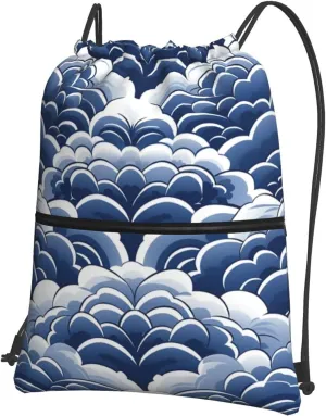 Drawstring Bag Gym Sack Drawstring Backpack Sport Gym Sack Cinch Bag Color Fish Sport Bags for Travel, Blue and White Cloud, One Size