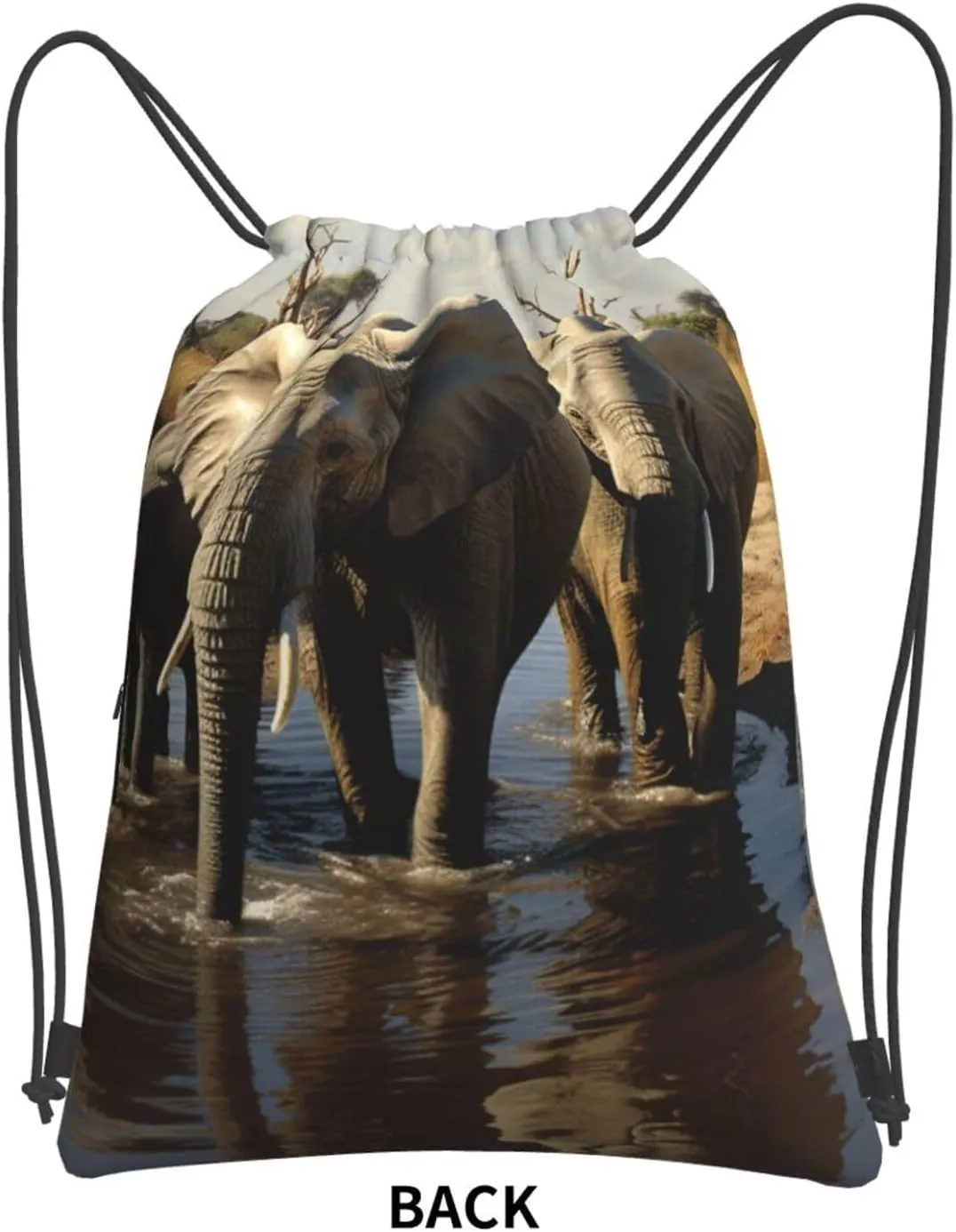 Drawstring Bag Gym Sack Drawstring Backpack Sport Gym Sack Cinch Bag Evening in Vancouver Sport Bags for Travel, Elephants Drinking Water, One Size