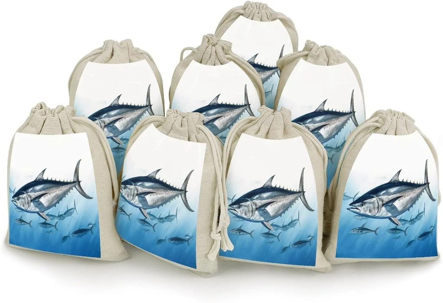 Drawstring Bags for Crafts, Bluefin Tuna Thunnus Print Office Storage Pouches Portable Drawstring Pouches Handmade Drawstring Bags