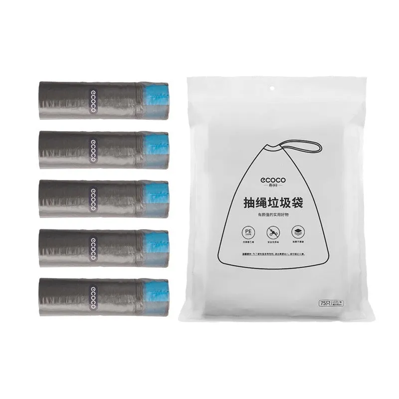 Drawstring Garbage Bags - Household Disposable Trash Pouches [5 Rolls]