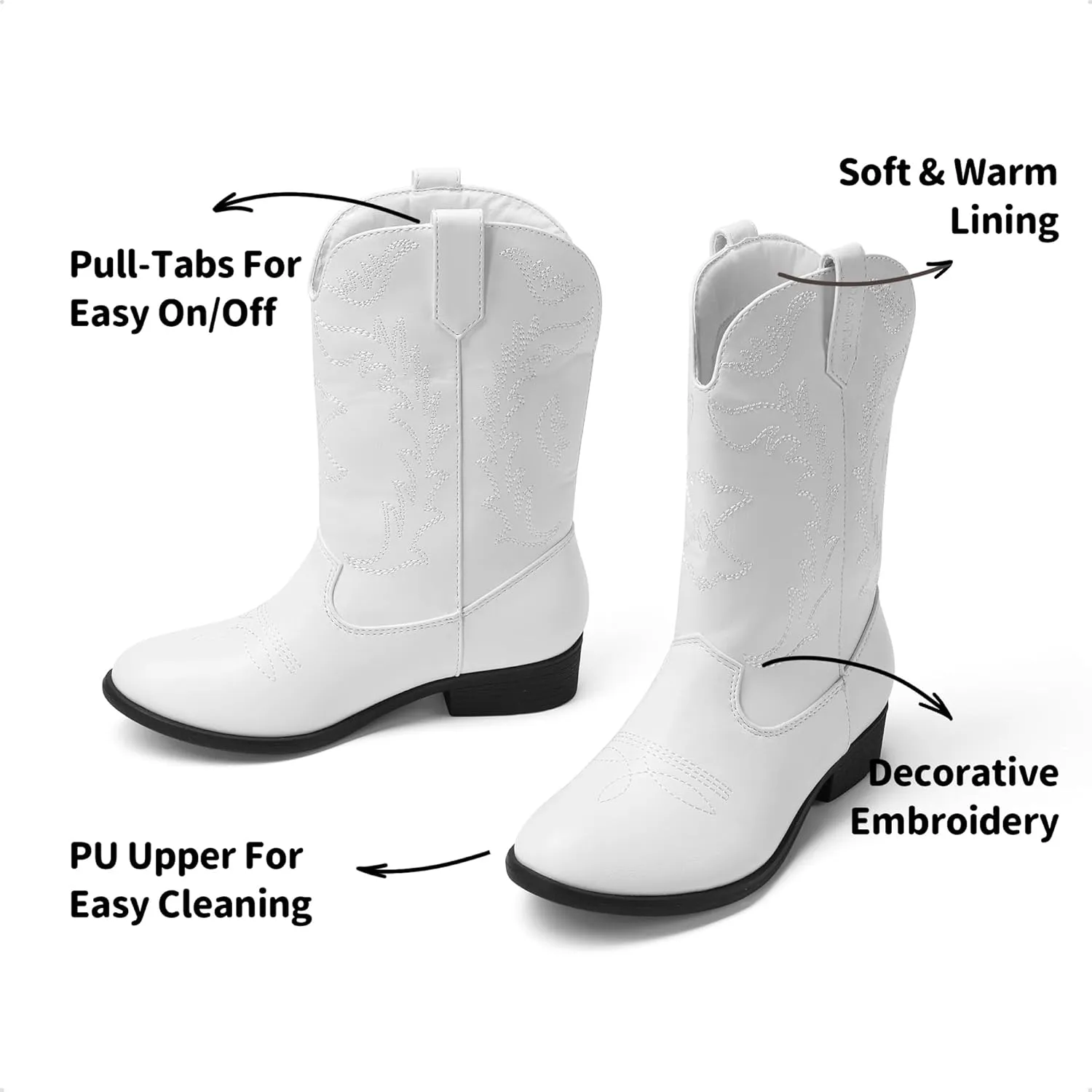 DREAM PAIRS Cowgirl Cowboy Western Boots Girls Mid Calf Riding Shoes Little Kid/Big Kid
