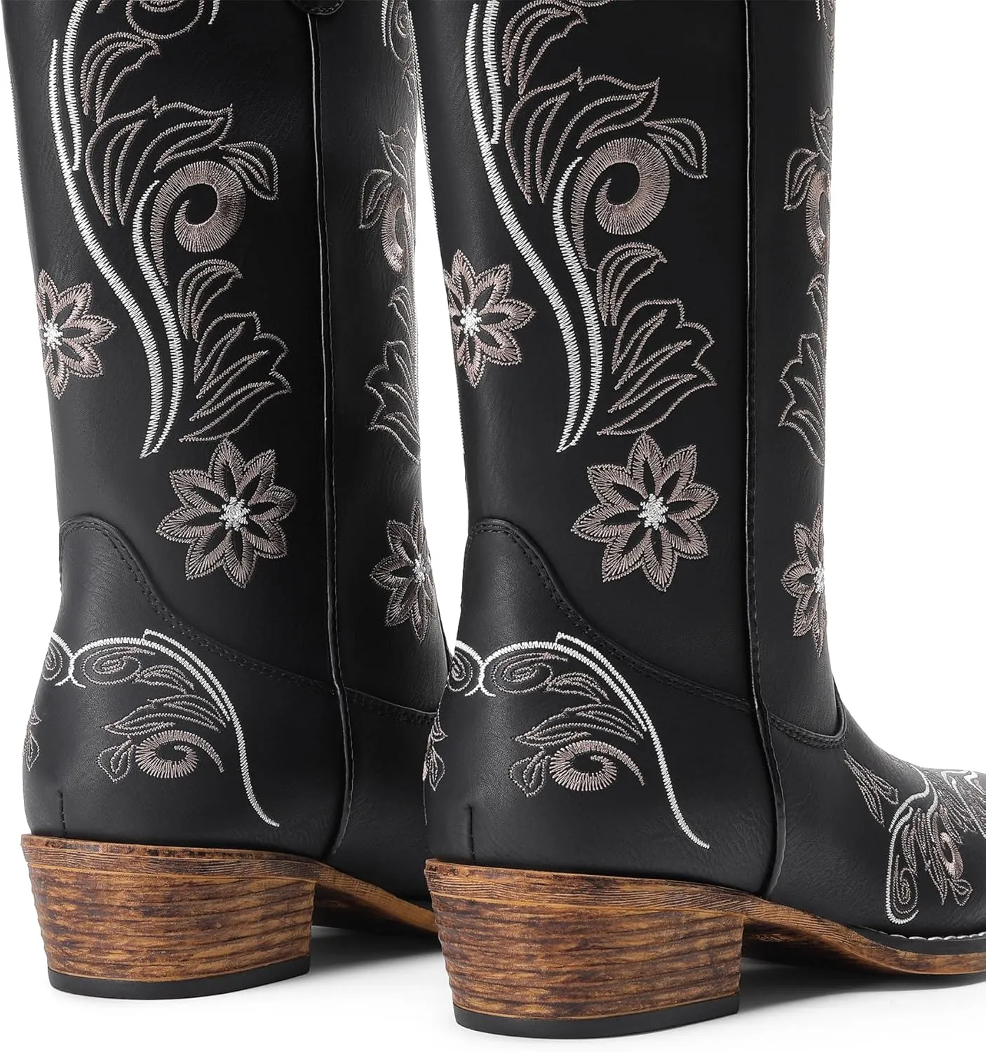 DREAM PAIRS Women's Cowboy Cowgirl Western Mid Calf Boots, Square Toe Embroidered Stitched Pull On Country Boots with Low Chunky Heel