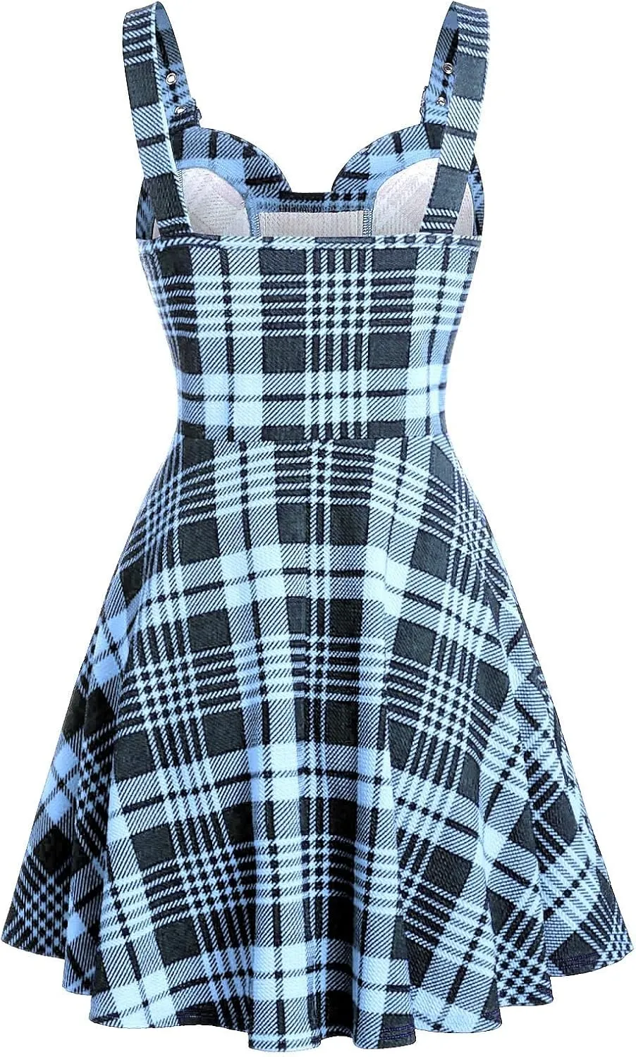 DRESSFO Women's Gothic Dress Plaid Print Lace-up Front Buckle Strap Dress Retro Empire Waist Dress Vintage 1950s Dresses