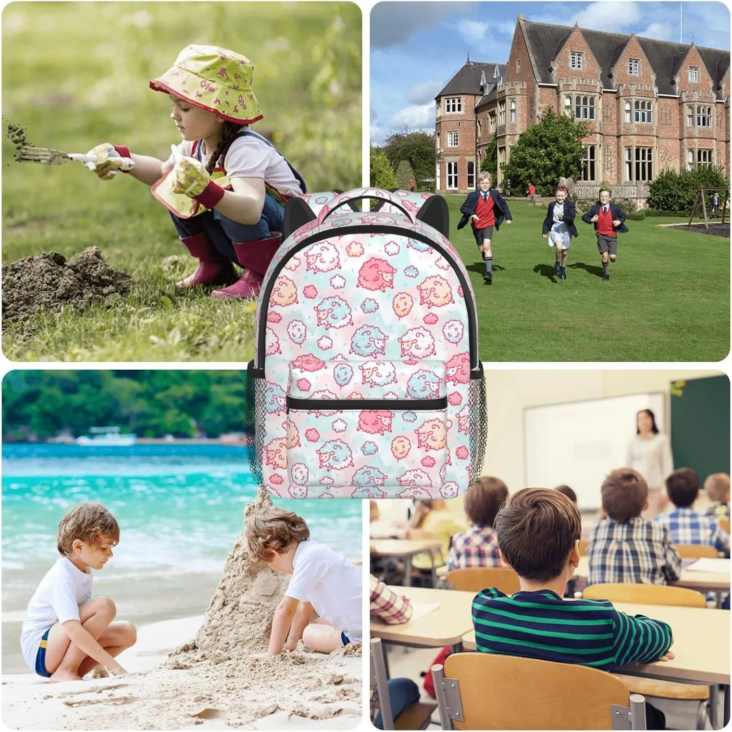 Dujiea 12" Kids Backpack Cute Sheep And Cotton Candy Toddler Backpack For Boys Girls, Preschool Kindergarten Schoolbag Nursery Children Travel Bag With Chest Strap