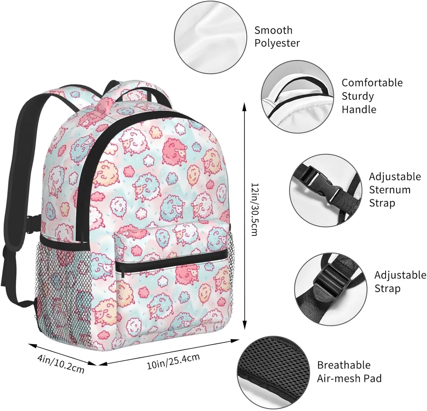 Dujiea 12" Kids Backpack Cute Sheep And Cotton Candy Toddler Backpack For Boys Girls, Preschool Kindergarten Schoolbag Nursery Children Travel Bag With Chest Strap