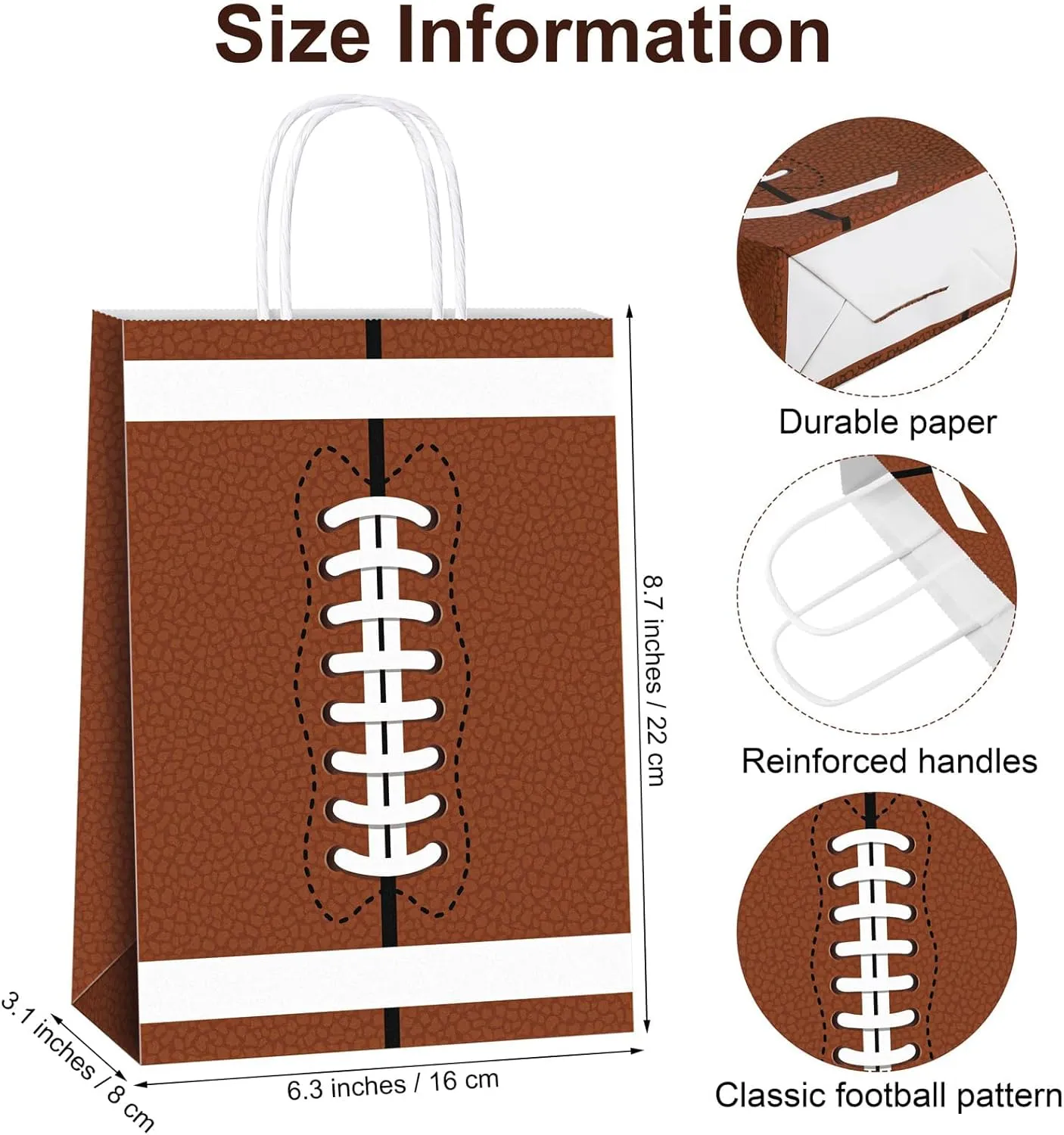 durony 16 Pieces Football Gift Bags with Handles Football Paper Goodie Bags Party Favor Treat Candy Snack Bag for Birthday Sport Themed Supplies
