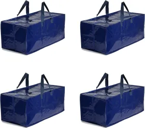 Earthwise Heavy Duty X-Large Moving Bags W/Backpack Straps Strong Handles & Zippers, Storage Totes For Space Saving, Fold Flat, Alternative to Moving Box (Blue - Set of 4)