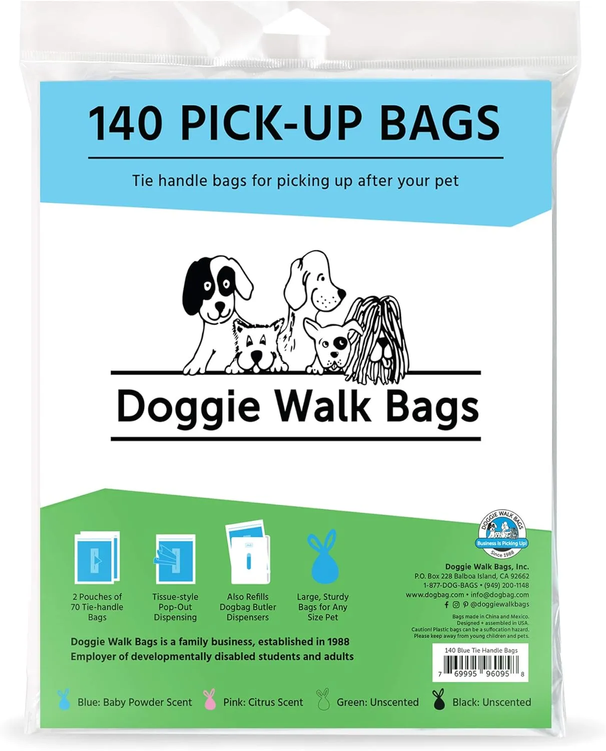 Easy-Tie Handle Dog Poop Bag, Extra Large Strong Doggy Waste Bags, Easy Dispensing and Leak Proof Poo Bags