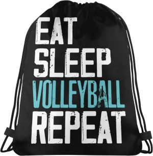 Eat Sleep Volleyball Repeat Drawstring Pack Beam Mouth Yoga Sackpack Shoulder Bags For Men/Women