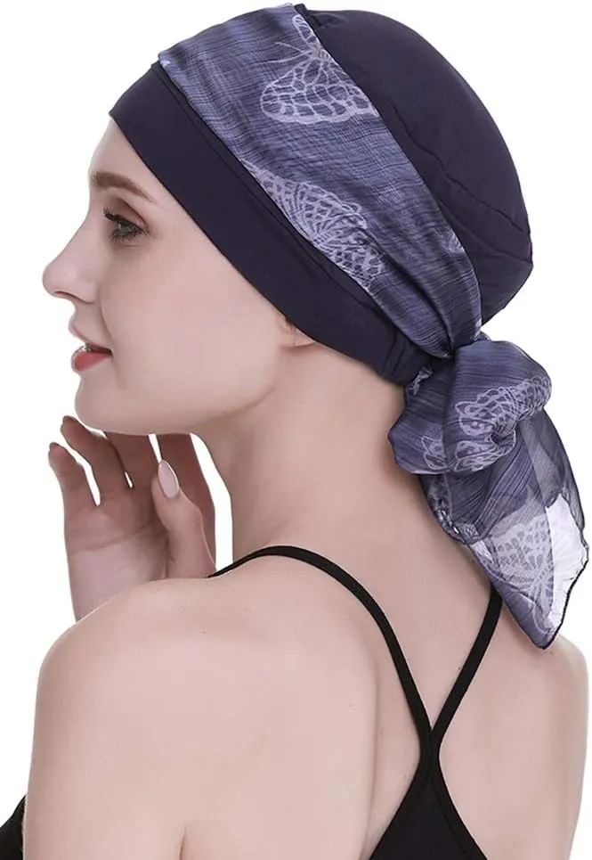 Elegant Chemo Cap with Silky Scarfs for Cancer Women Hair Loss Sleep Beanie