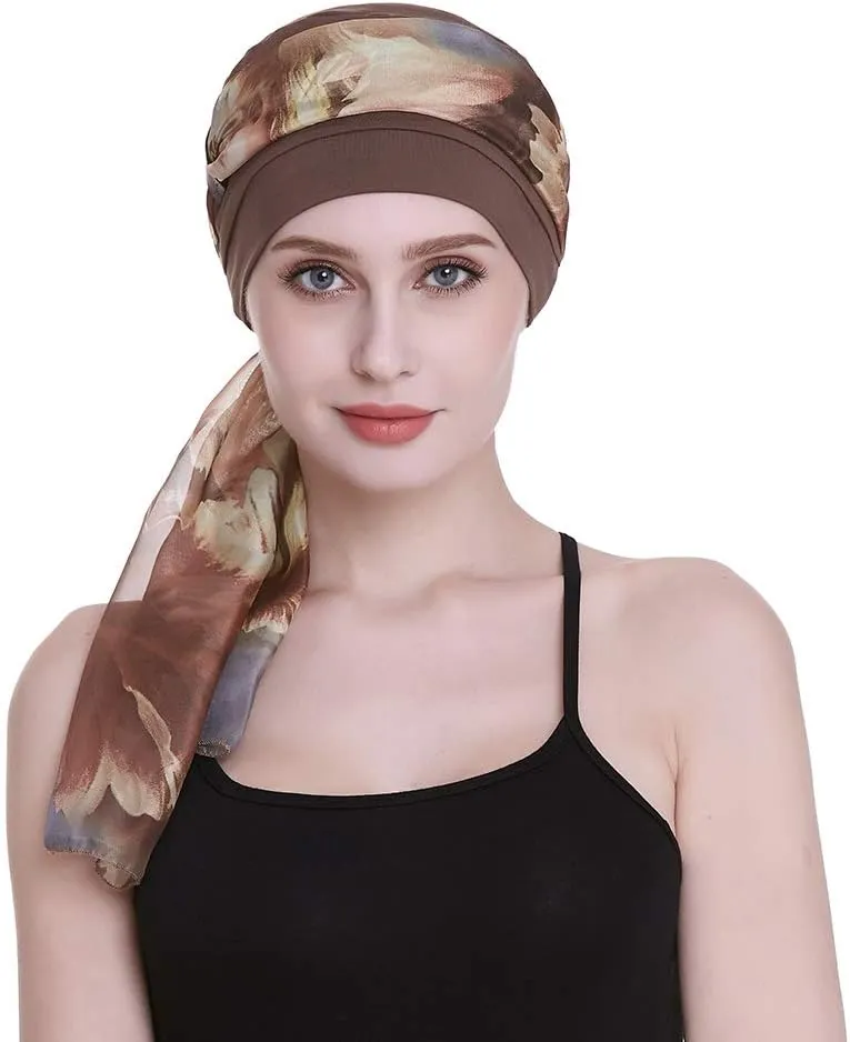 Elegant Chemo Cap with Silky Scarfs for Cancer Women Hair Loss Sleep Beanie