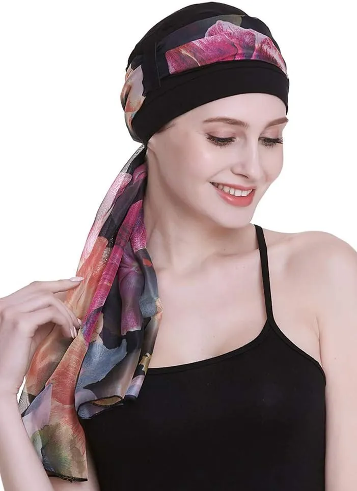 Elegant Chemo Cap with Silky Scarfs for Cancer Women Hair Loss Sleep Beanie