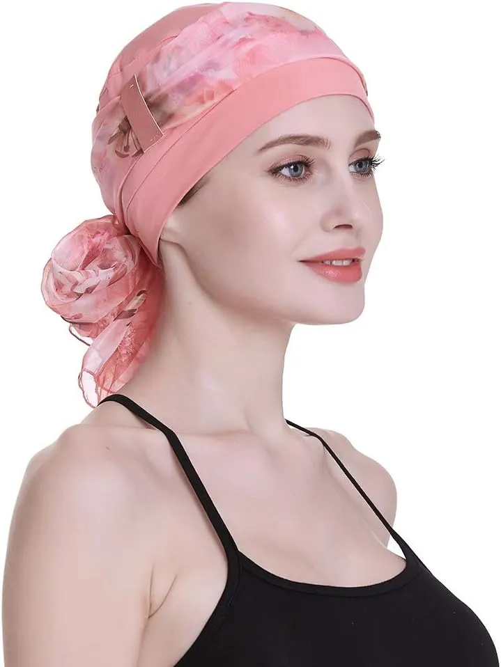 Elegant Chemo Cap with Silky Scarfs for Cancer Women Hair Loss Sleep Beanie