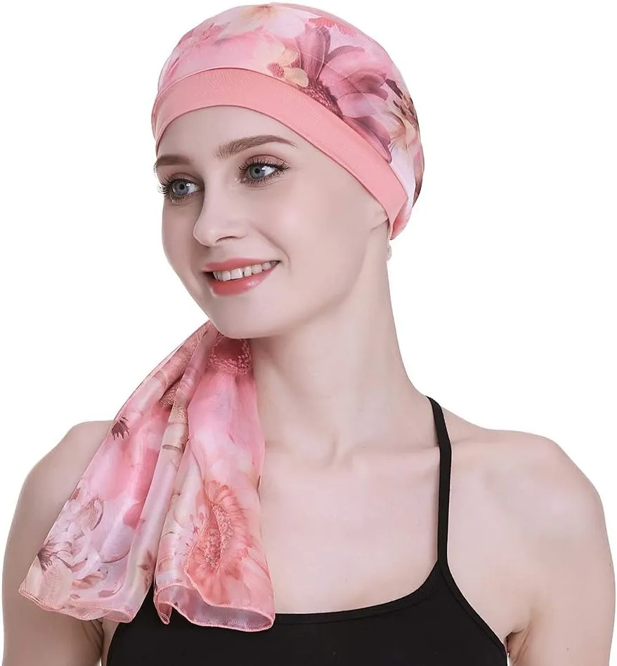 Elegant Chemo Cap with Silky Scarfs for Cancer Women Hair Loss Sleep Beanie