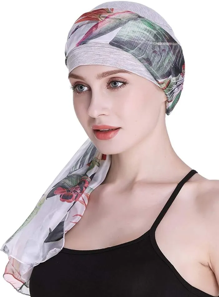 Elegant Chemo Cap with Silky Scarfs for Cancer Women Hair Loss Sleep Beanie