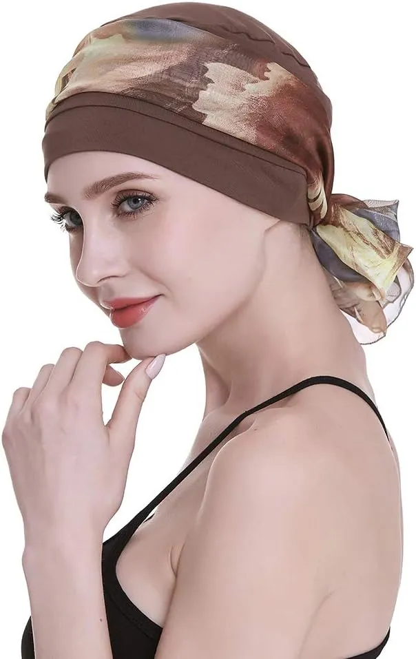 Elegant Chemo Cap with Silky Scarfs for Cancer Women Hair Loss Sleep Beanie