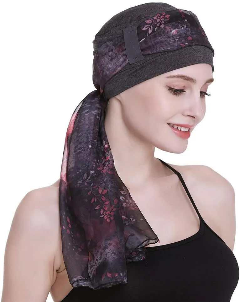 Elegant Chemo Cap with Silky Scarfs for Cancer Women Hair Loss Sleep Beanie