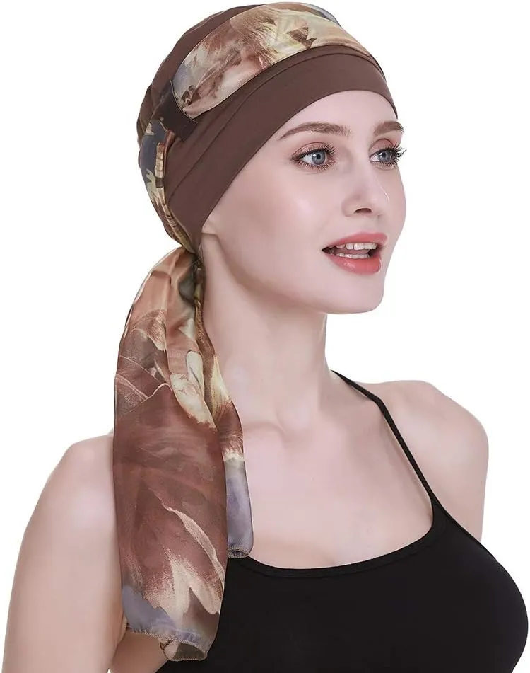 Elegant Chemo Cap with Silky Scarfs for Cancer Women Hair Loss Sleep Beanie