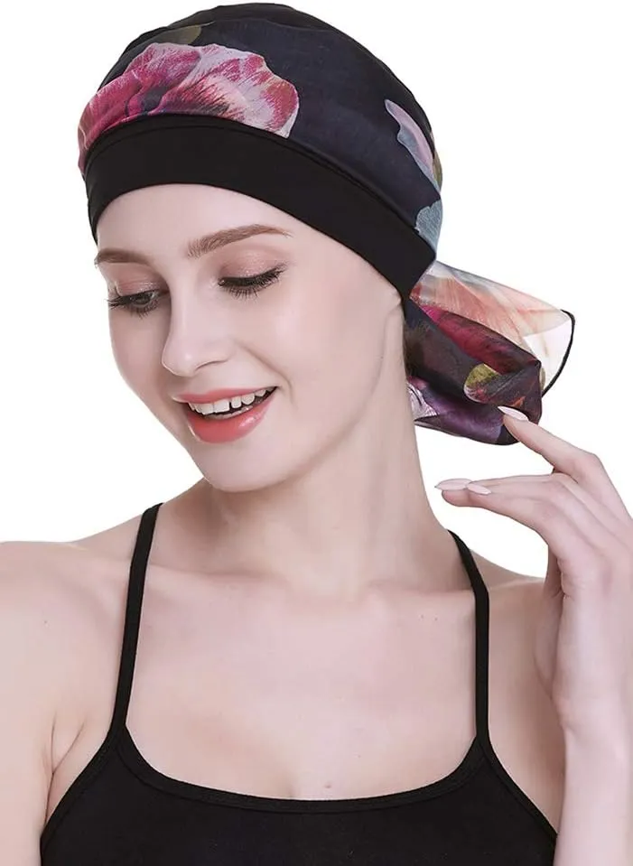 Elegant Chemo Cap with Silky Scarfs for Cancer Women Hair Loss Sleep Beanie