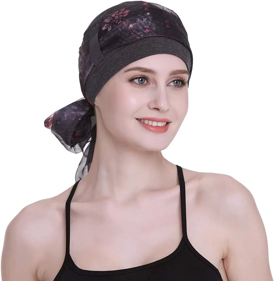 Elegant Chemo Cap with Silky Scarfs for Cancer Women Hair Loss Sleep Beanie