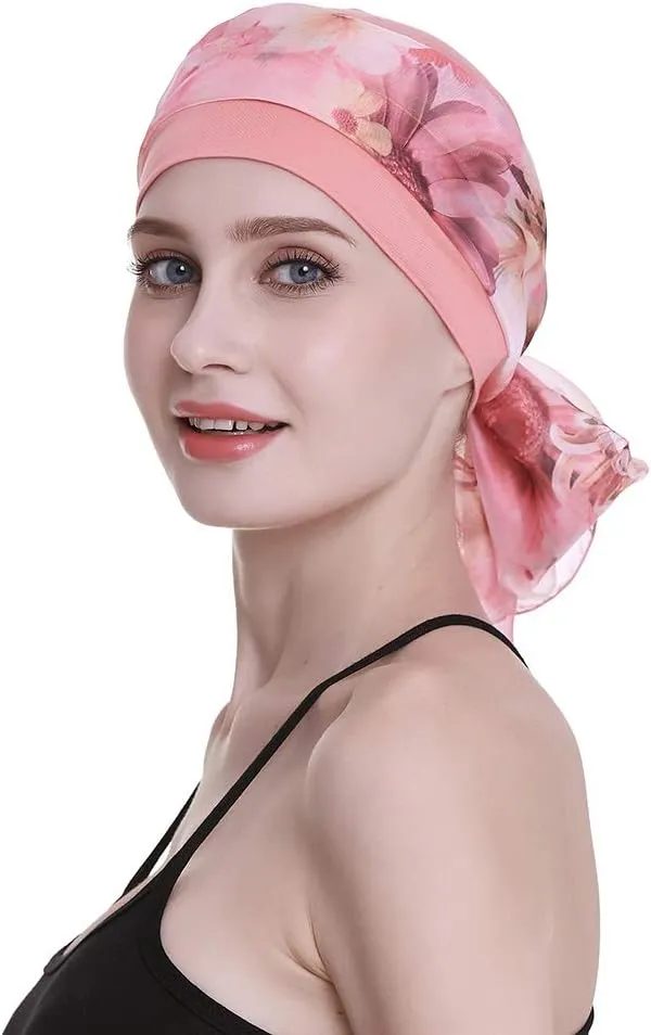 Elegant Chemo Cap with Silky Scarfs for Cancer Women Hair Loss Sleep Beanie