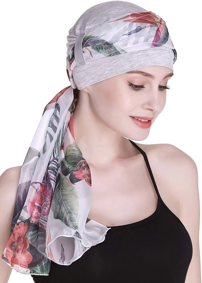 Elegant Chemo Cap with Silky Scarfs for Cancer Women Hair Loss Sleep Beanie
