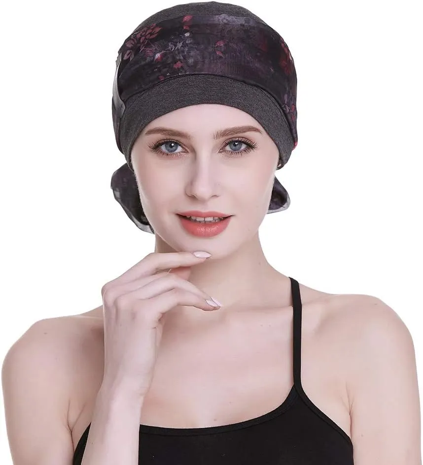 Elegant Chemo Cap with Silky Scarfs for Cancer Women Hair Loss Sleep Beanie