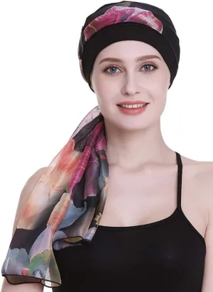 Elegant Chemo Cap with Silky Scarfs for Cancer Women Hair Loss Sleep Beanie