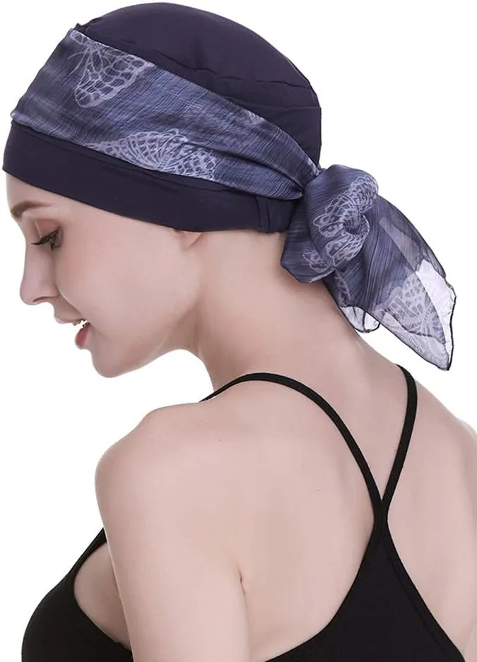 Elegant Chemo Cap with Silky Scarfs for Cancer Women Hair Loss Sleep Beanie