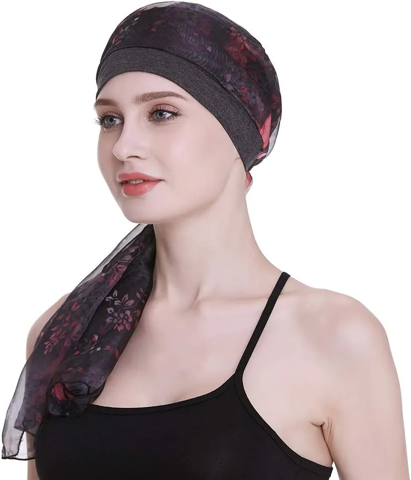 Elegant Chemo Cap with Silky Scarfs for Cancer Women Hair Loss Sleep Beanie