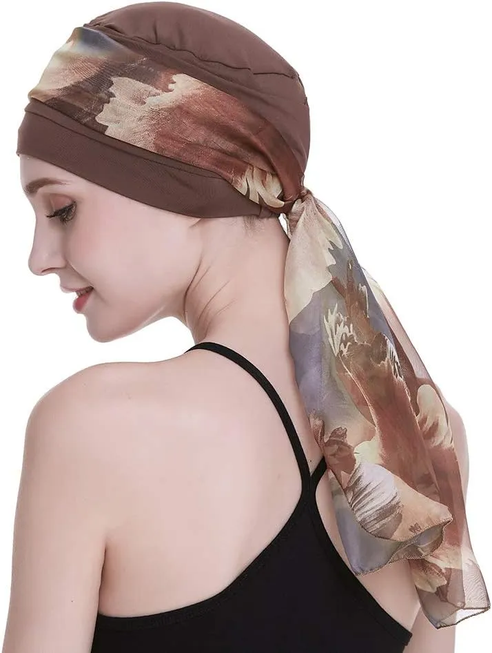 Elegant Chemo Cap with Silky Scarfs for Cancer Women Hair Loss Sleep Beanie