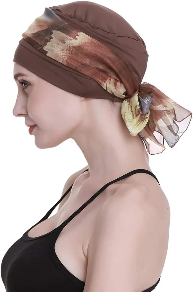 Elegant Chemo Cap with Silky Scarfs for Cancer Women Hair Loss Sleep Beanie