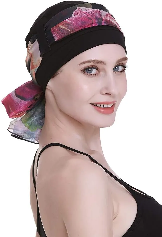 Elegant Chemo Cap with Silky Scarfs for Cancer Women Hair Loss Sleep Beanie