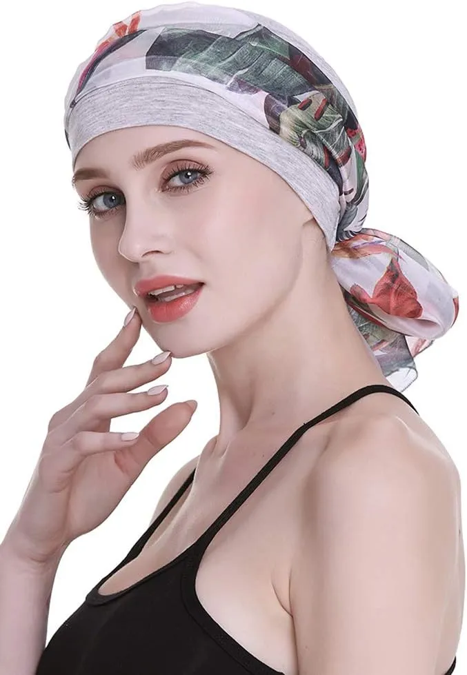 Elegant Chemo Cap with Silky Scarfs for Cancer Women Hair Loss Sleep Beanie