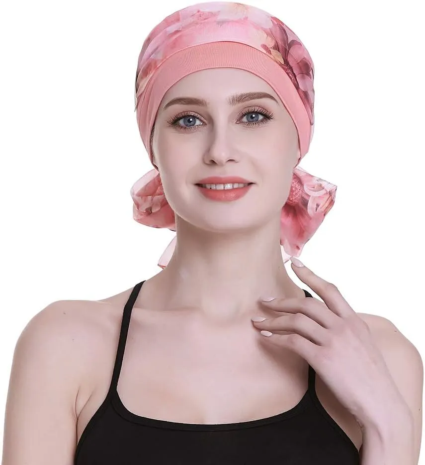 Elegant Chemo Cap with Silky Scarfs for Cancer Women Hair Loss Sleep Beanie