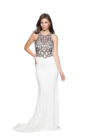 Elegant White Formal Gown – Intricate Lace Top & Fitted Skirt - prom dress