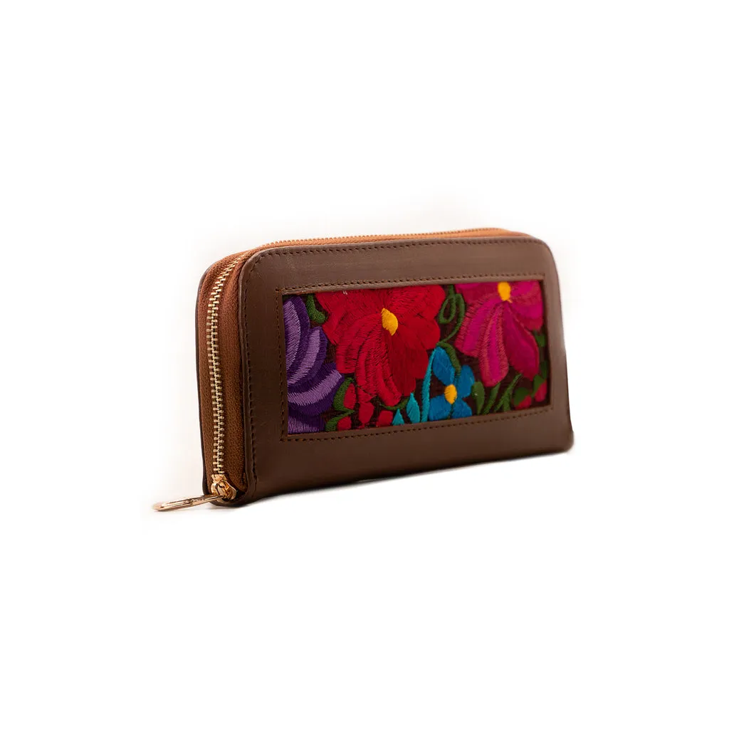 Elena Wallet - Brown Leather Embroidered Wallet