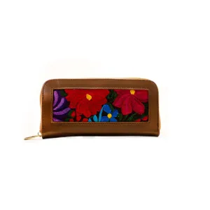 Elena Wallet - Brown Leather Embroidered Wallet