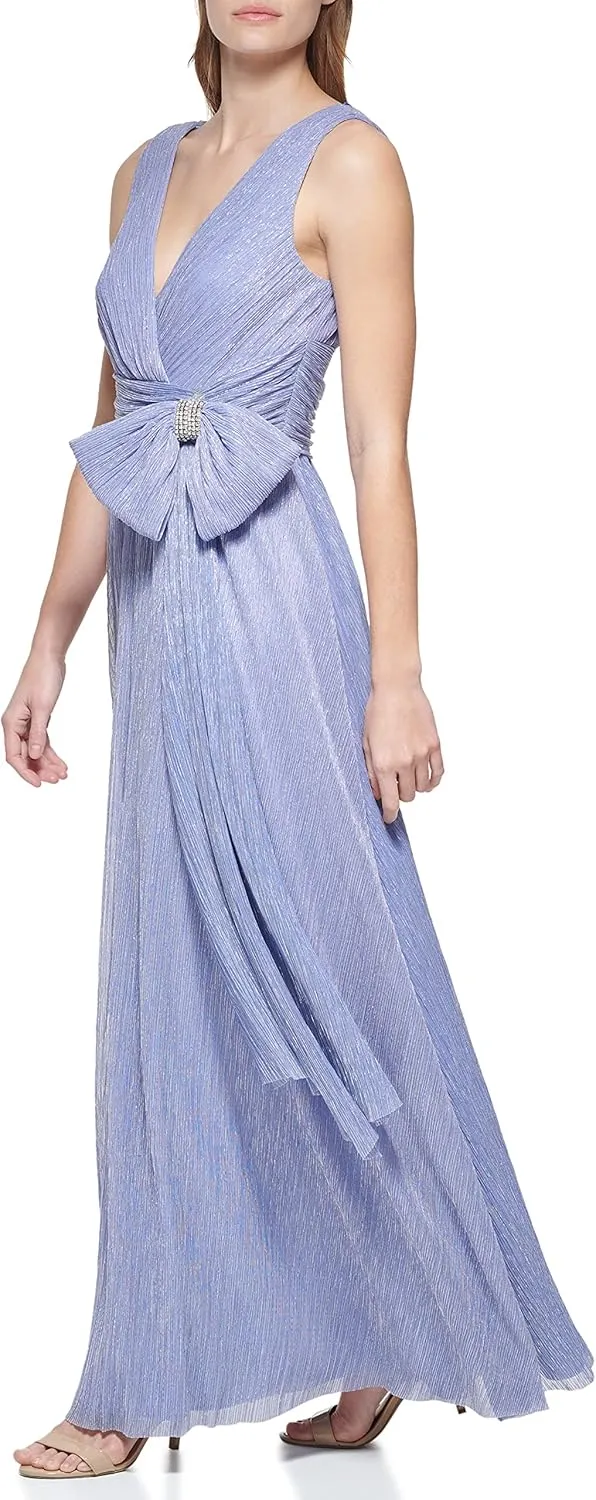 Eliza J Women's Gown Style Bow Detail Sleeveless Vneck Dress