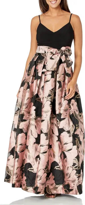 Eliza J Women's Gown Style Floral Jacquard Spaghetti Strap Vneck Dress