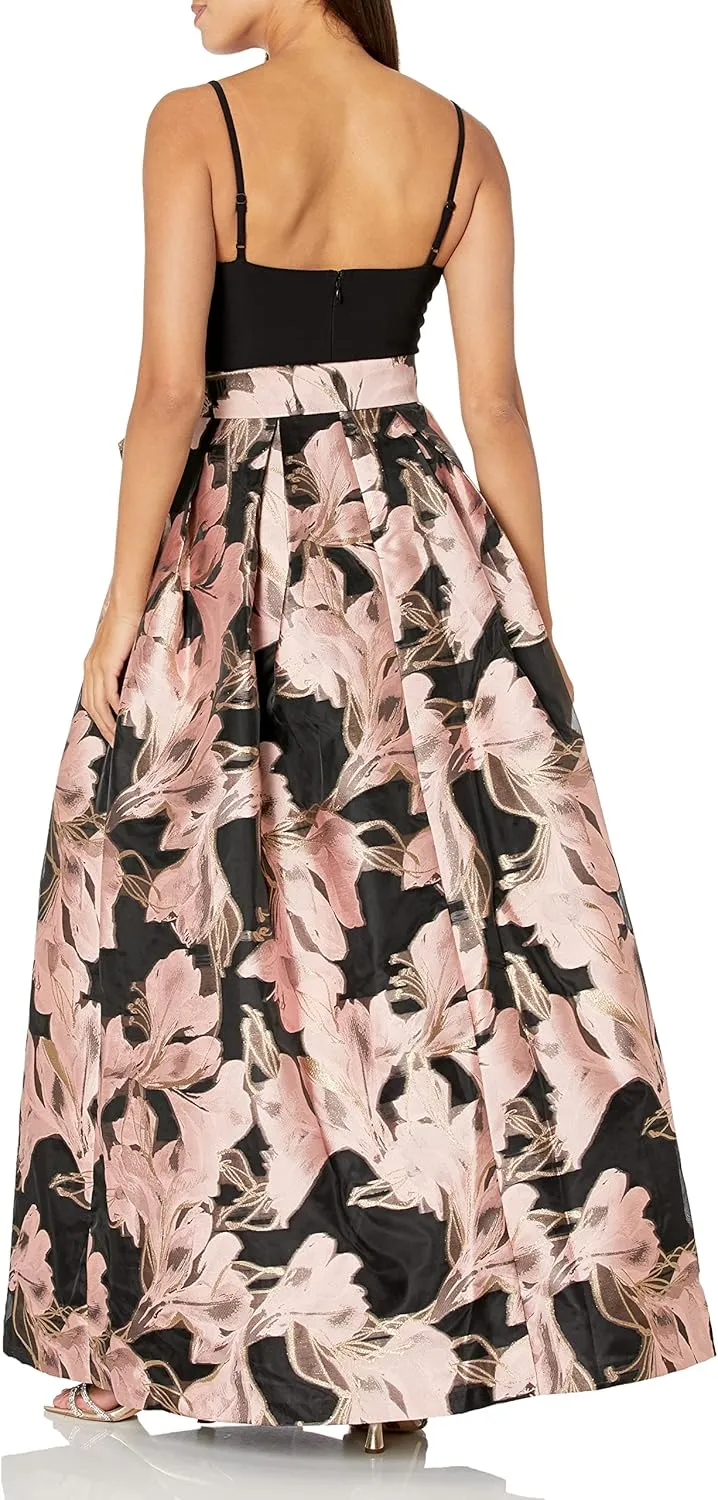 Eliza J Women's Gown Style Floral Jacquard Spaghetti Strap Vneck Dress