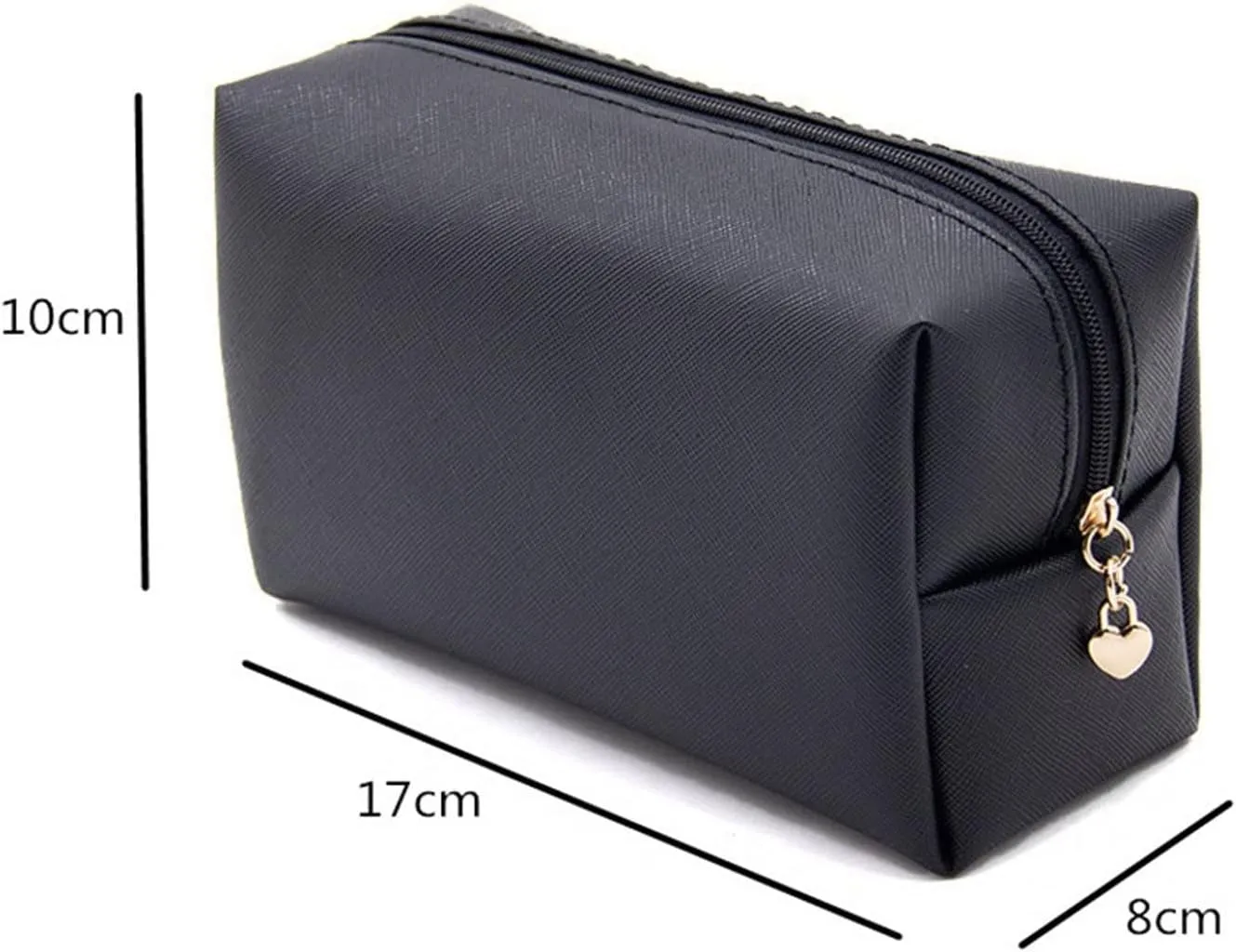 Embroidery Small Makeup PU Leather Travel Cosmetic Pouch Toiletry Bag for Women Portable Water-Resistant (Black)