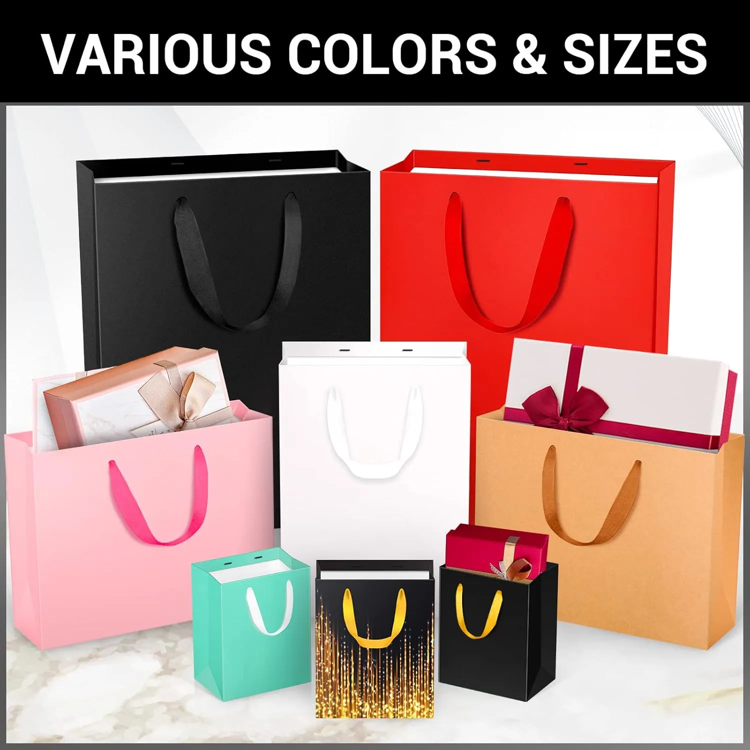 EUSOAR Gift Wrap Bags with Handles, 20 Pack 10.6x3.1x8.3 inches Small Kraft Paper Bags in Bulk, Heavy Duty Totes for Wedding, Grocery, Boutique, Retail, Business, Party Favors Birthdays