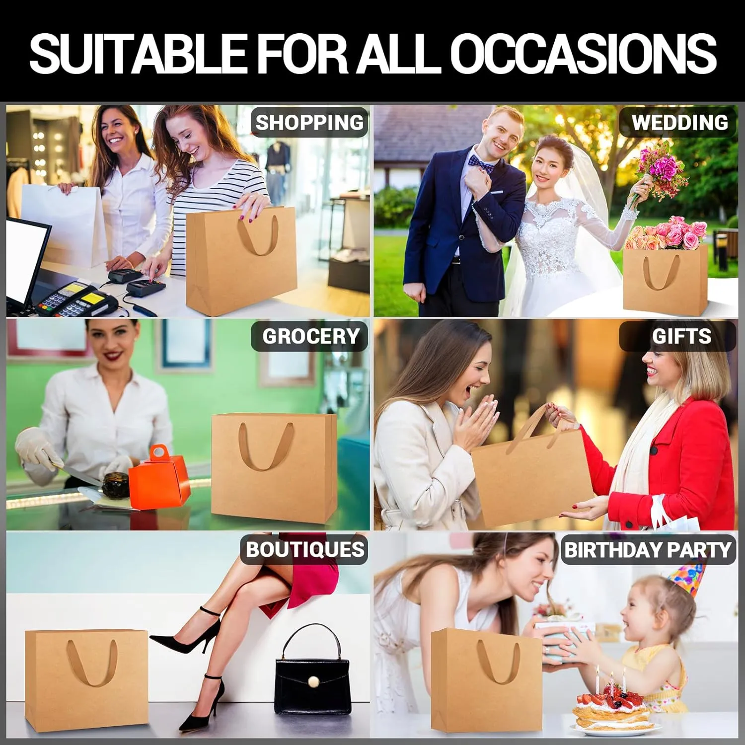 EUSOAR Gift Wrap Bags with Handles, 20 Pack 10.6x3.1x8.3 inches Small Kraft Paper Bags in Bulk, Heavy Duty Totes for Wedding, Grocery, Boutique, Retail, Business, Party Favors Birthdays
